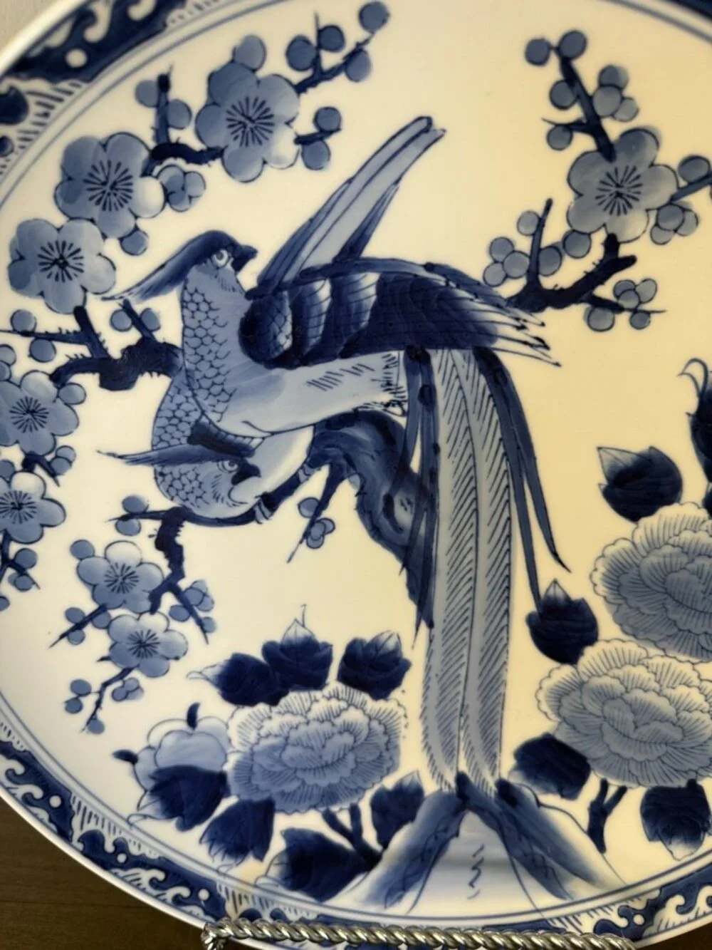 1960s  12” Japanese ARITA Imari Blue and White PHOENIX Bird LARGE Charger Plate